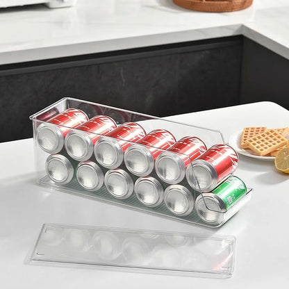 Extra Long and Enlarged Soda Can Dispenser with Lid for Refrigerator -Stackable Drink Organizer for Fridge, Pantry - Holds 12 Cans Each, BPA Free - 2 Pack