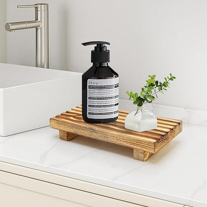Small Wood Pedestal Stand for Bathroom Tray Kitchen Counter Decor Bathroom Sink Accessories Decorative Wooden Risers for Kitchen Soap Tray Vanity Bathroom Decor Dish Soap Holder Trays