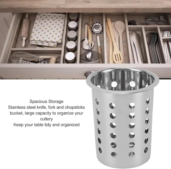 TOPINCN Stainless Steel Utensil Holder, Multifunctional Design Large Capacity Organizer for Knives, Forks, and Chopsticks, Convenient and Practical (With Holes)