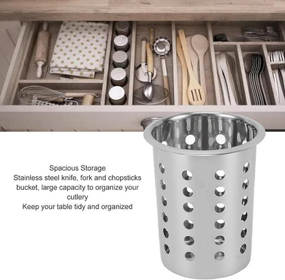 TOPINCN Stainless Steel Utensil Holder, Multifunctional Design Large Capacity Organizer for Knives, Forks, and Chopsticks, Convenient and Practical (With Holes)