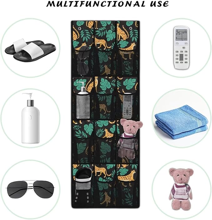 12 Large Mesh Pockets Over the Door Shoe Organizer Monstera Leopard Hanging Shoe Rack for Closet Shoe Organizer Door Hanger