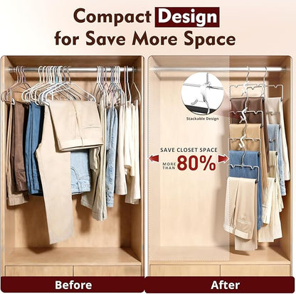 DOIOWN Pants Hangers Space Saving,20 Pack Non Slip Metal Pant Hangers with Foam Padding,Compact Closet Organizers and Storage Jean Hanger for Closet, Holding Pants, Jeans, Skirts,Scarves