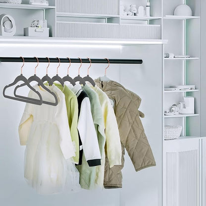 50 Pack Velvet Baby Hangers Non-Slip Clothes Hanger with Swivel Hooks, Space Saving Infant Toddler Closet Organizers, Ultra Thin Durable Child Hangers for Nursery, Kids, Children Wardrobe (Grey)