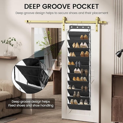 10 Tier Over the Door Shoe Organizer Storage, Deep Pockets Large Hanging Shoe Organizers, Clear Hanging Shoe Rack for Closet Door, Fit 20 Pairs Shoe Holder for Boots, Sneakers, Toys, Daily Necessities