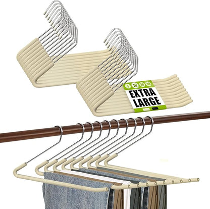 Spring Fever Open Ended Non Slip Sponge Padded Pants Hangers - Chrome Plating Foam Heavy Duty Space Saving Beige Long 20