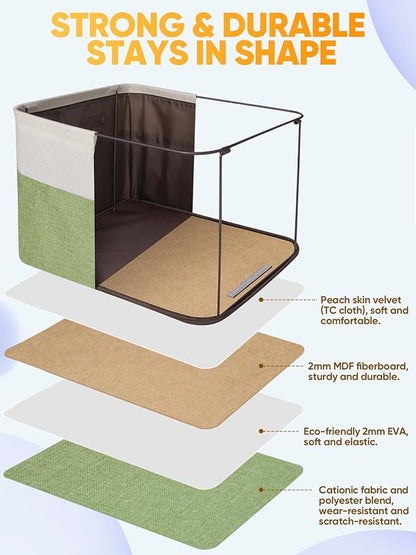 BALEINE 3 Pack Fabric Closet Storage Bins for Shelves, Linen Closet Organizers and Storage, Decorative Baskets for Organizing, Shelf, Clothes, Home, Office (Green, 12"x8"x8")