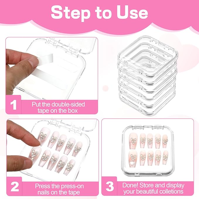 20pcs Press on Nail Storage Box Press on Nails Packaging Fake Nail Storages Case with 90 Pcs Adhesive Double Sided Tape for Fake Nail Storage Nail Display Nail Salon