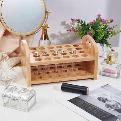 OLYCRAFT Rollerball Perfume Organizer 24 Spaces Wooden Perfume Storage Holder Beauty Scent Storage Makeup Lipgloss Lipstick Display Case Dresser Organizer for Bedroom Vanity Shelf Countertop