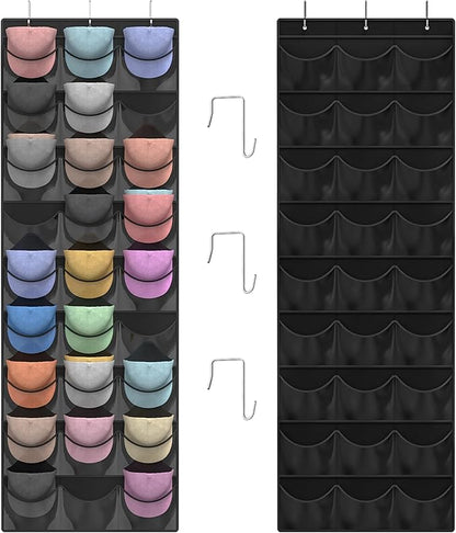 Hat Organizer Racks for Baseball Caps, 27 Deeper Pockets Baseball Hat Rack, Cap Rack, Hat Rack for Door with 3 Hooks