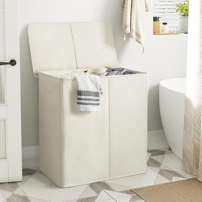 WOWLIVE 140L Double Laundry Hamper with Lid and Removable Laundry Bags, Large Dirty Clothes Hamper 2 section Collapsible Laundry Basket Dorm Room Storage for Bedroom, Bathroom, College,Beige