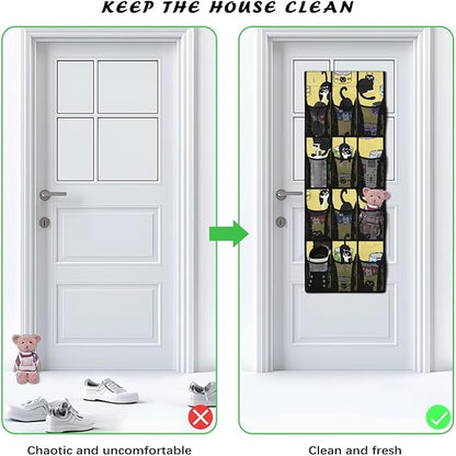12-Pocket Behind The Door Storage Organizer, Oxford Material Waterproof Foldable and Designed for Bathroom Pantry or Bedroom Use, Cute Cats