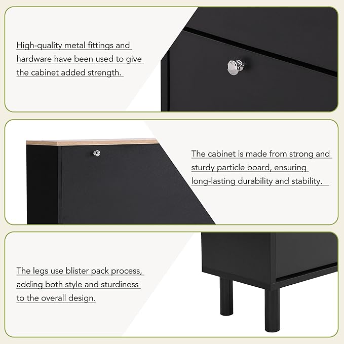 Contemporary Shoe Cabinet with 3 Flip Doors Free-Standing Wooden Shoe Rack Shoe Storage Organizer for Entryway Hallway Small Space (Black&Natural)