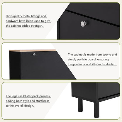 Contemporary Shoe Cabinet with 3 Flip Doors Free-Standing Wooden Shoe Rack Shoe Storage Organizer for Entryway Hallway Small Space (Black&Natural)