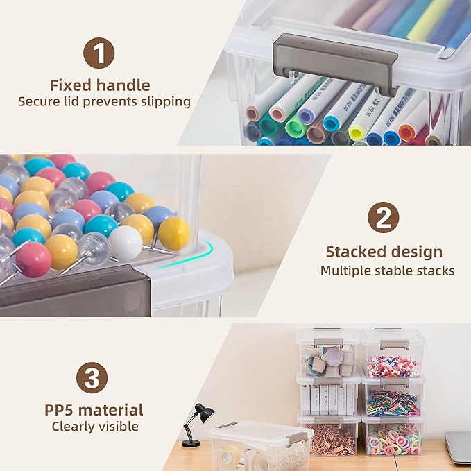 Anywish Small Storage Bins with Lids 1.3 QT Plastic Storage Container Stackable Box with Lids for Organizing, Clear White（8 Packs）