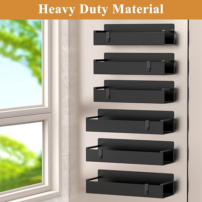 HuggieGems 6 Pack Magnetic Spice Rack Organizer for Refrigerator and Oven, Matt Black Fridge Organizers and Storage for Kitchen