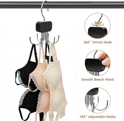 Belt Hanger for Closet, 3 Pack Belt Organizer for Closet Space Saving & Storage, 360° Rotatable & Foldable Hooks, Large Capacity Holder Rack for Tie, Tank Top, Bra, Purse, Hat (Black)