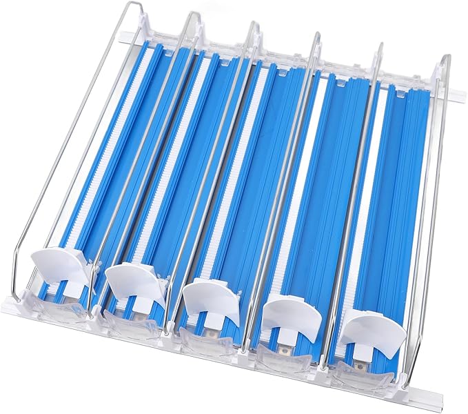 5pcs Fridge Drink Dispenser, Automatic Pusher Glide Self Pushing Soda Can Dispenser Water Bottle Drink Dispenser for Kitchen (Blue)