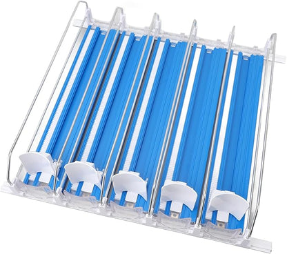 5pcs Drink Organizer for Fridge, Automatic Pusher Glide Self Pushing Soda Can Dispenser, Adjustable Dividers Beverage Storage, Beer Pop Can Water Bottle Drink Dispenser (Blue)