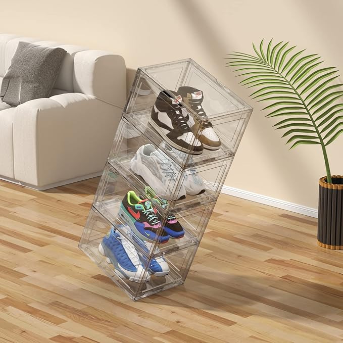 12 Packs Acrylic Shoe Boxes, Clear Plastic Stackable Acrylic Sneaker Boxes, Display Case for Sneaker Fits Up to US Size 15