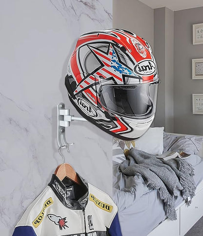 Motorcycle Helmet Rack, Helmet Holder Wall Mount Helmet Stand with Hooks, Motorcycle Accessories Helmet Hanger Helmet Accessories
