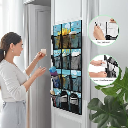 Sunflowers Behind The Door Organizer Easy to Install Boards Door Hanger Organizer for Closet Mesh Fabric Blue Shoe Holder Hanger for School