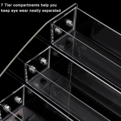 SOUJOY 7 Tier Sunglass Organizer Stand, Acrylic Sunglass Holder, Clear Nail Polish Display Stand, Eyewear Countertop Storage Tray for Highlighting Glasses, Makeup, Essential Oil