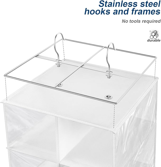 Libeder Hanging Shoe Organizer for Closet, Hanging Closet Organizers 20 Section Shoe Shelves, Space Saving Shoe Holder & Storage, White, 12''W×12''Dx 50''H