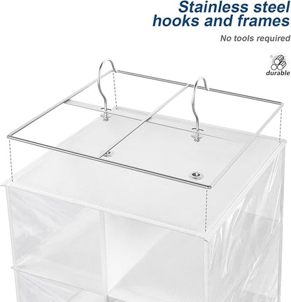 Libeder Hanging Shoe Organizer for Closet, Hanging Closet Organizers 20 Section Shoe Shelves, Space Saving Shoe Holder & Storage, White, 12''W×12''Dx 50''H