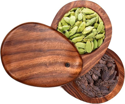 Wooden Salt Box & Pepper Storage Bowls With Swivel Lid Container And Pepper Boxes,Double Swivel Wooden Spice Box/Dabba Racks For Kitchen,Size: 5.75 X 4 X 3.75 Inch,400 Milliliter - Brown