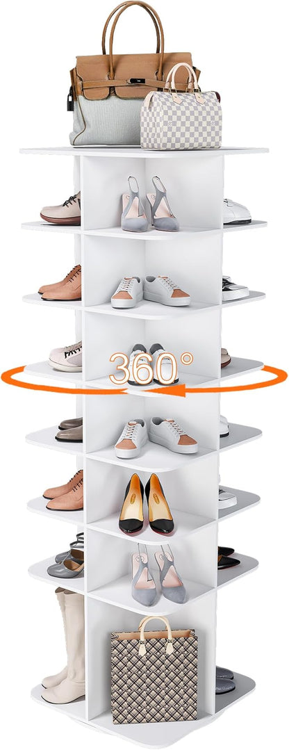 Runboll 7-Tier Rotating Shoe Rack Tower Spinning Shoe Display Lazy Susan Tower, Free Standing 360 Revolving Shoe Storage Organizer for Living Room Entryway Doorway