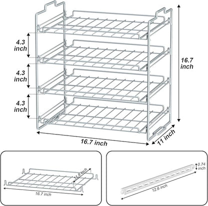 4 Tiers Stackable Can Rack Organizer, Wear-resistant Upgrade Beverage Food Can Dispenser Holder Holds up to 48 Cans for Kitchen Cabinet and Pantry (White)