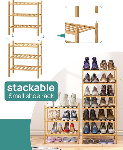 viewcare Small Shoe Rack, 3-Tier Shoe Rack for Entryway, Bamboo Wood Shoe Shelf for Closet & Hallway, Long 17.2IN | Beautiful | Functional | Sturdy | Durable