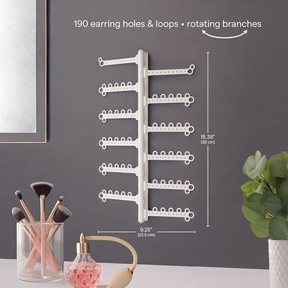 AllHungUp 12-Tier Wall Jewelry Organizer Wall Mounted Jewelry Organizer Necklace Holder Wall Mount Hanging Necklace Organizer Jewelry Hanger Wall Mounted Earring Holder Display Earring Organizer White