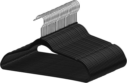 Quality Hangers 50 Pack Slim Plastic Hangers for Clothes - 16.5" Won't Crease Your Clothes, Heavy Duty Non-Velvet Black Hangers 360° Swivel Chrome Hook Non Slip Notches Dresses Coats Shirts Jackets