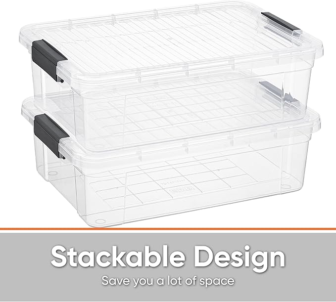 Superio Clear Storage Boxes with Lids, 16 Quart Plastic Container Bins for Organizing, Stackable Crates, BPA Free, Non Toxic, Odor Free, Organizers for Home, Office and Dorm, 4 Pack