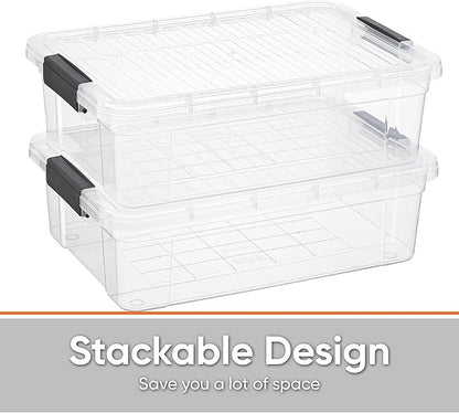 Superio Clear Storage Boxes with Lids, 16 Quart Plastic Container Bins for Organizing, Stackable Crates, BPA Free, Non Toxic, Odor Free, Organizers for Home, Office and Dorm, 4 Pack