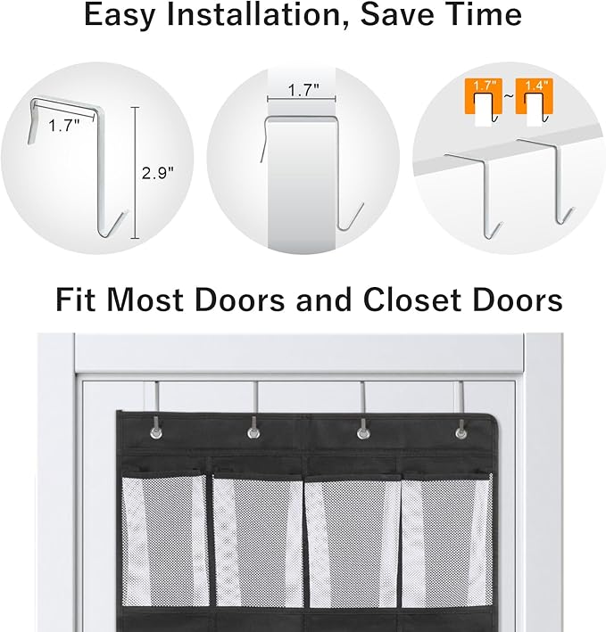 F-color 16-Pocket Hanging Organizer - Over the Door Shoe Organizer, Cruise Essentials for Cabin & RV, Breathable Mesh Storage Pockets, Space Saving Hanging Storage Holder with 4 Sturdy Metal Hooks