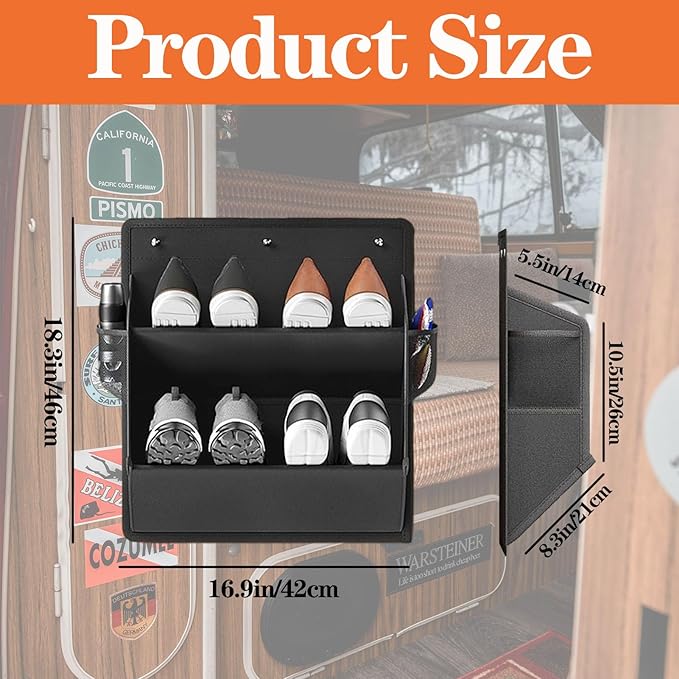 2 Pcs Rv Shoe Storage, Hanging Shoe Organizer with Sticky Adhesive Tape, Save Space Wall Mounted Shoes Rack with Large Deep Pockets for Camper, RV Accessories Organization (Gray)