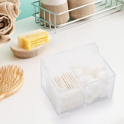Tbestmax 2-Grid Qtip Holder, 4mm Thickness Cotton Ball Swab Organizer Acrylic Rectangle Bathroom Canister Makeup Pad Cosmetic Storage - Clear