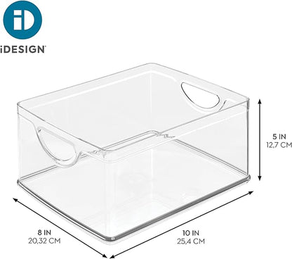 iDesign Plastic Stackable Kitchen Cabinet Storage Bin with Handles - Clear Pantry Organizer, 4-Pack