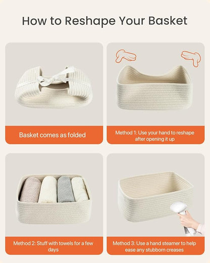 KALLAX Small Woven Basket, 12 x 8 x 4.5 Inches, Storage Basket for Organizing, Cute Small Rope Shelf Closet Cube Storage Bins Baskets for Shelves, Dog Toy Gift Baskets Empty, 3 Packs, Off White
