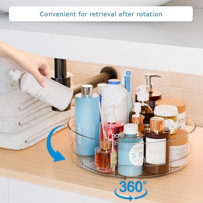 Yieach 12" W Clear Acrylic Lazy Susan Turntable for Refrigerator,Cabinet - with Handle - 2 Pack Large Fridge Sauce Condiment Turn Table Organizer,Spinning Round Spice Rack Carousel for Pantry,Kitchen