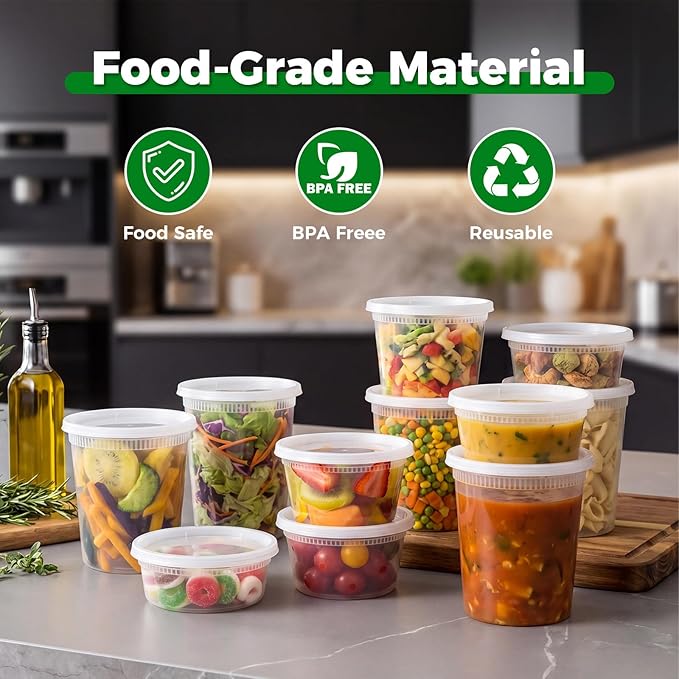 vivigu Deli Containers with Lids 48 Sets, 32/16/8 oz Food Storage Containers with Lids for Takeout Meal Prep Storage, Plastic Soup Container Leak-Proof & BPA Free, Freezer/Microwave/Dishwasher Safe
