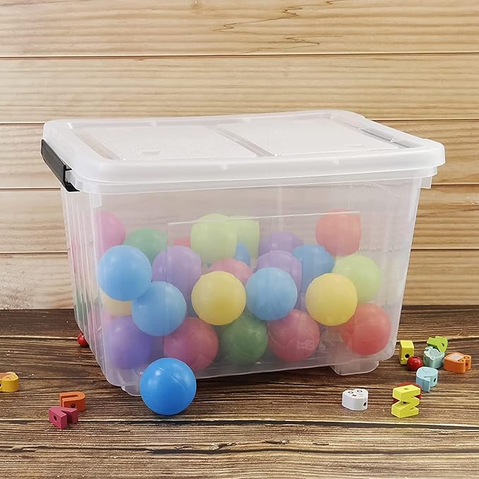 50 Quart Plastic Wheeled Storage Bin, 4 Packs, Plastic Latching Storage Box