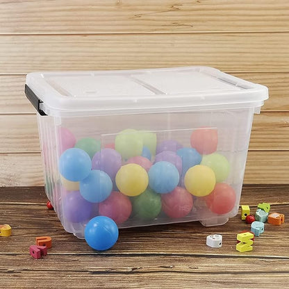 50 Quart Plastic Wheeled Storage Bin, 4 Packs, Plastic Latching Storage Box