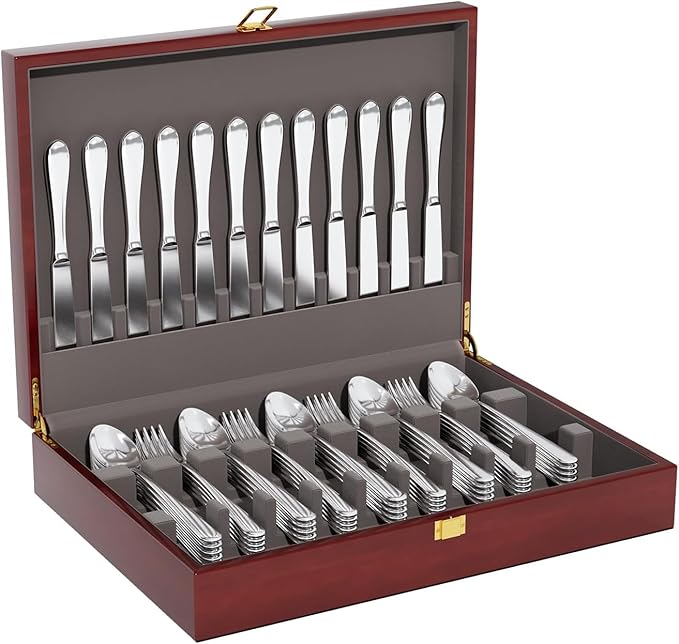 Solid Mahogany Silverware Storage Box,Silverware Chest Case with Lid and Felt Lined,Wood Flatware Storage Box for 12 sets of Utensils,Silverware Boxes for Flatware,Silverware Chest without Silverware