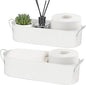 Mkono Metal Storage Basket for Toilet Tank Top Bathroom Decor, Galvanized Tray with Handle for Shelves, Farmhouse Toilet Paper Holder Organizing Bin Box for Countertop Living Room, Set of 2, White