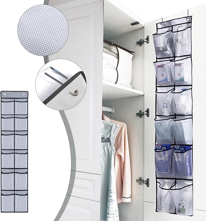 Generic Over The Door Shoe Organizers, 2024 New 12 Large Pockets Hanging Shoe Organizer, Shoe Rack for Closet Entryway Bedroom Bathroom Pantry Shoe Holder, 2 Metal Hook, Grey