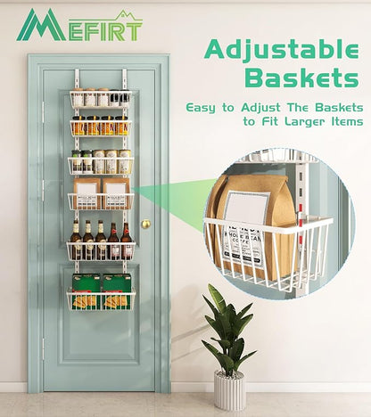 Mefirt 12 Inch Wide Narrow Over The Door Pantry Organizer, Pantry Organization and Storage, 6-Tier Metal Hanging Deep Basket Wall Spice Rack Seasoning Shelves, Home & Kitchen Essentials, White