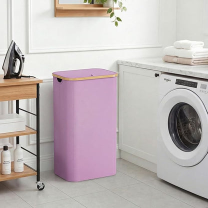 Lifewit 100L Laundry Basket with Lid, Clothes Hampers for Laundry with Bamboo Handles and 1 Removable Bag, Large Foldable Laundry Hamper for Bedroom, Bathroom, Dorm, Laundry Room, Purple